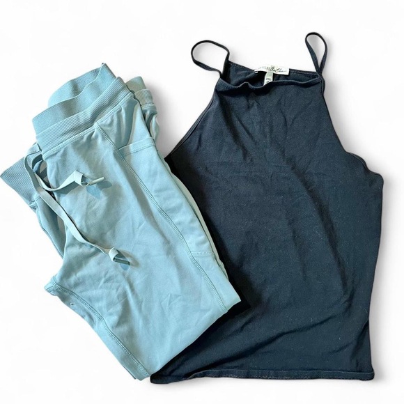 Express Other - Express Small Athleisure activewear bundle: black tank and cottage blue bottoms